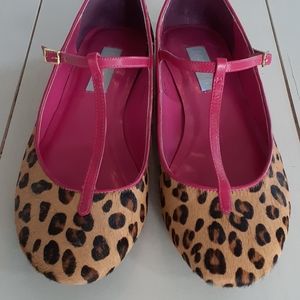 # David Dixon leopard pony hair t-strap flats